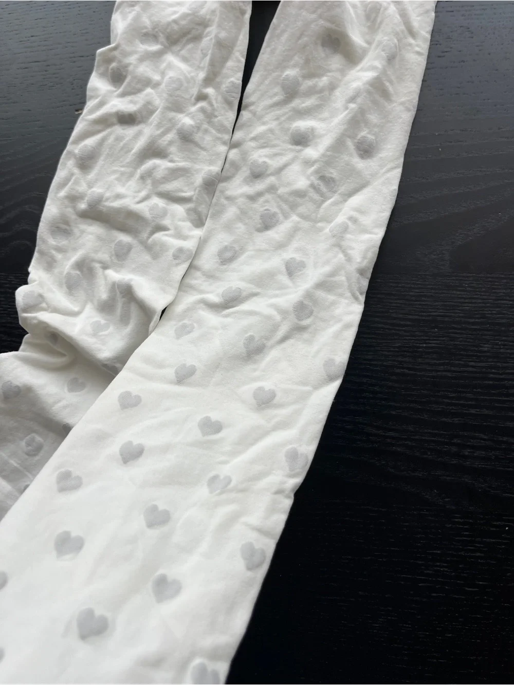 White Off-White Cream Textured Heart Pattern Tights Stockings Pantyhose Stretch